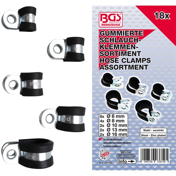 BGS 14145 Hose Clamp Assortment, rubberized, Ø 6 - 16 mm, 18 pcs.