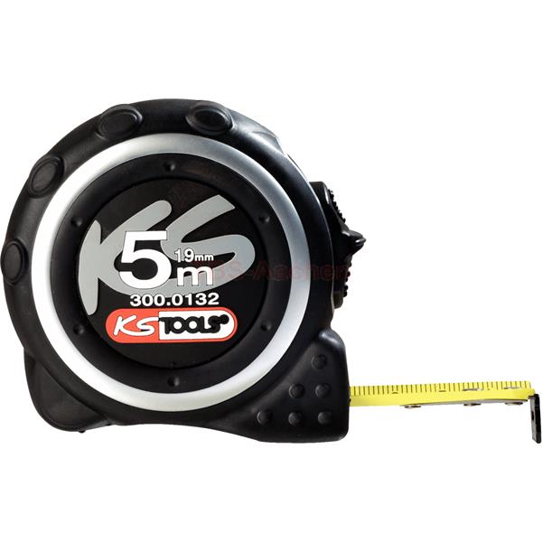 KS-Tools 300.0132 Tape measure with locking device and belt clip, black grey, 5m, 19mm