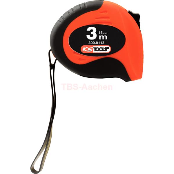KS-Tools 300.0113 Tape measure with locking device and belt clip, black red, 3m