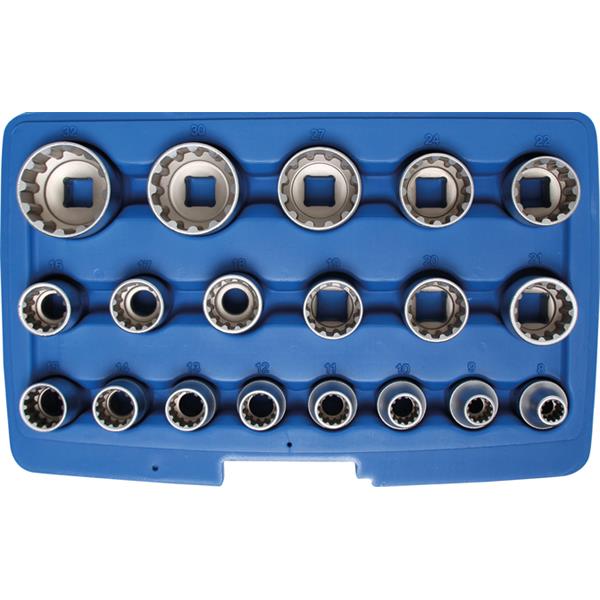 BGS 2152 Socket Set, Gear Lock, 12.5 mm (1/2") Dri ve, 19 pcs.