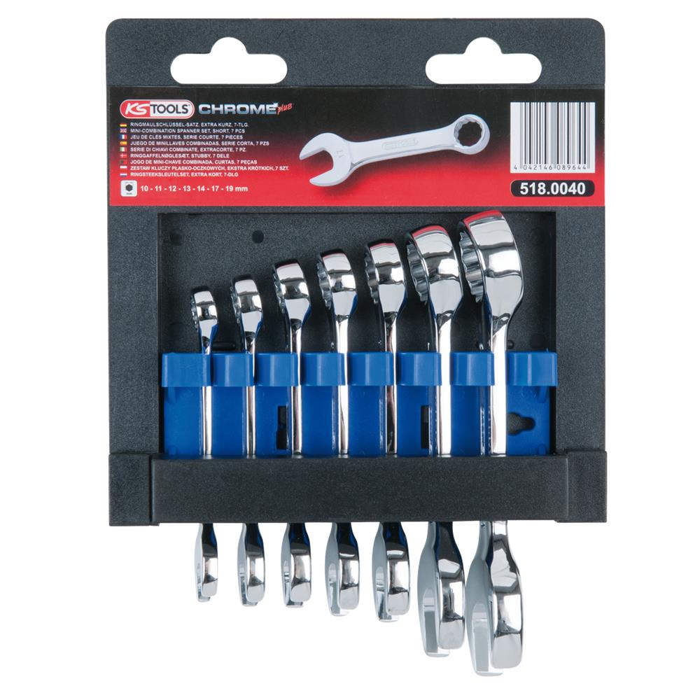 KS-Tools 518.0040 CHROME+Ringmaulschlüssel-Satz , kurz, 7-teilig
