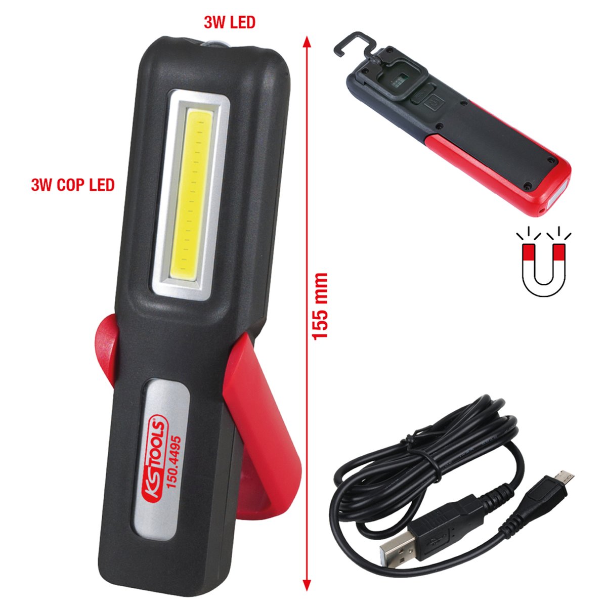 KS-Tools 150.4495 Mobile Werkstatt-Handlampe 3 W knickbar, COB LED