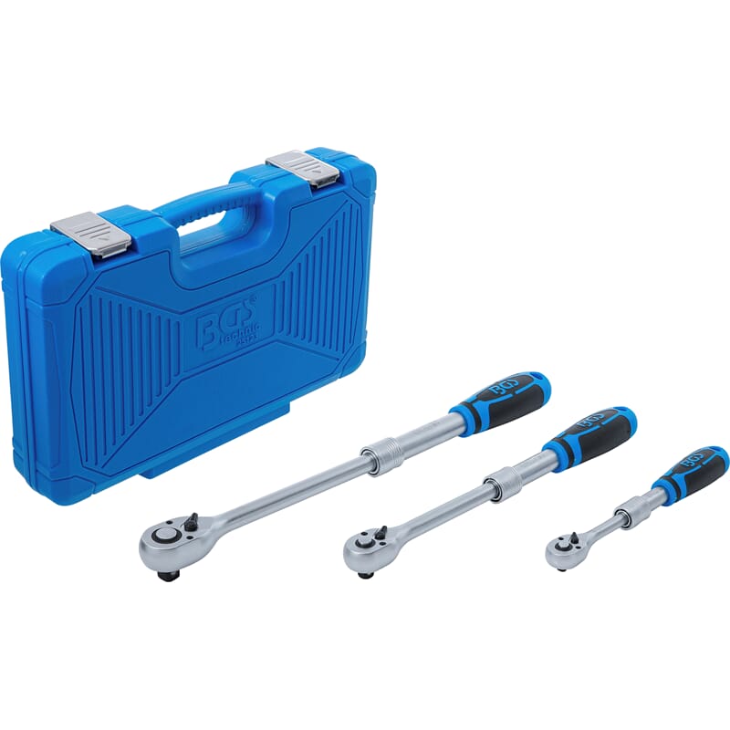 BGS 25123 Reversible Ratchet Set, extendable, 6.3 mm (1/4") - 10 mm (3/8") - 12.5 mm (1/2"), 3 pcs.