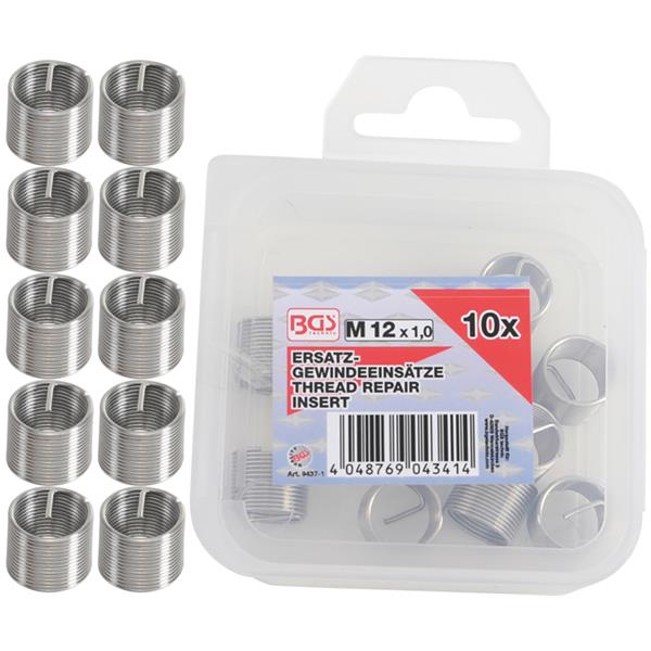 BGS 9437-1 Replacement Thread Inserts, M12 x 1.0 m m, 10 pcs.