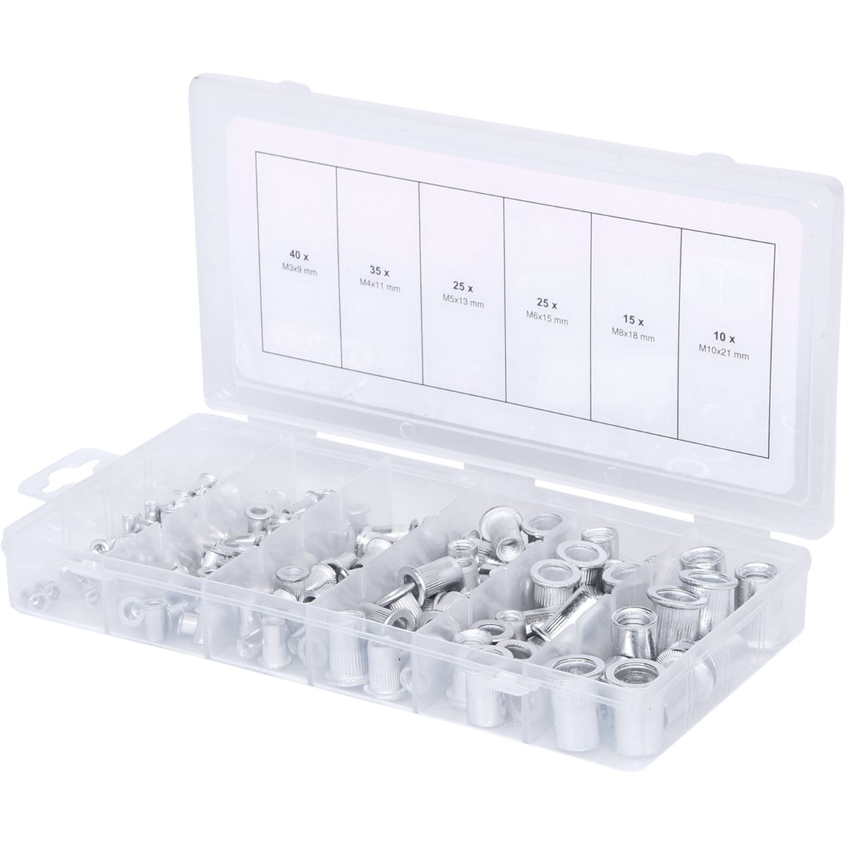 KS-Tools 970.0620 Sortiment Gewindenieten, Alumini um, M3x9mm-M10x21mm, 150-tlg.