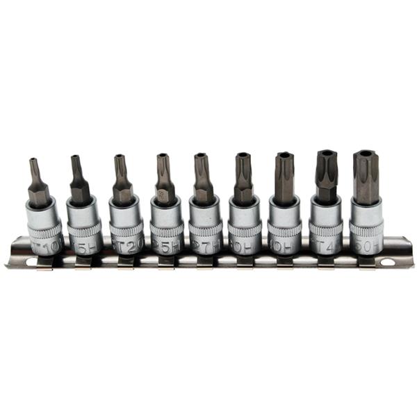 BGS 2165 Bit Socket Set, 6.3 mm (1/4") Drive, T-St ar tamperproof (for Torx) T10 - T50, 9 pcs.