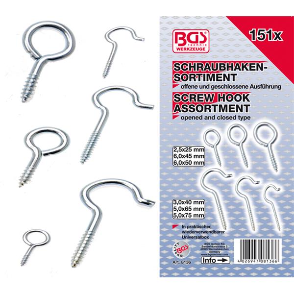 BGS 8136 Screw Hook Assortment, 151 pcs. 