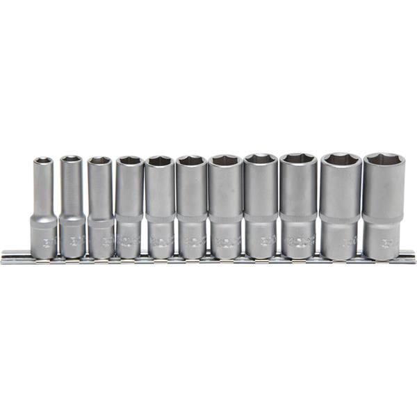 BGS 2222 Socket Set, Hexagon, deep, 10 mm (3/8") D rive, 8 - 19 mm, 11 pcs.