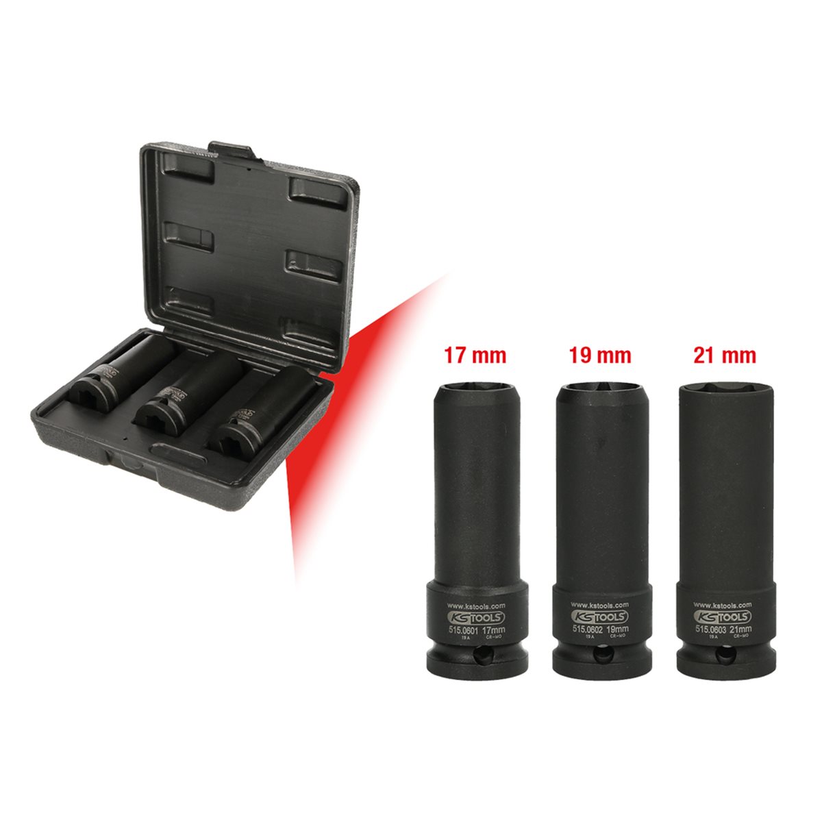 KS-Tools 515.0605 1/2&quot; special impact socket set for screwed tracking plates, 3 pcs.