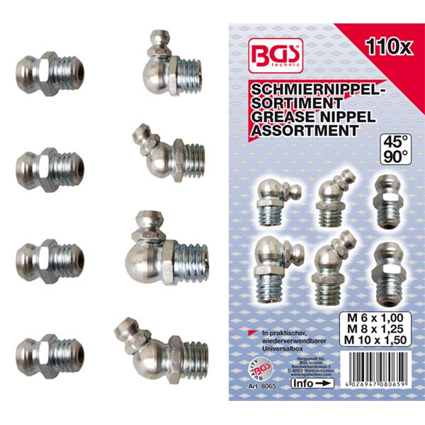 BGS 8065 Grease Nipple Assortment, 110 pcs. 