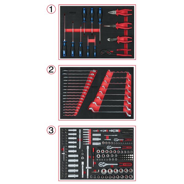 KS-Tools 713.0215 Set of universal system inserts for 3 drawers with 215 premium tools