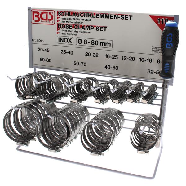 BGS 8095 Hose Clamp Set, Stainless, on Display Boa rd, 111 pcs.