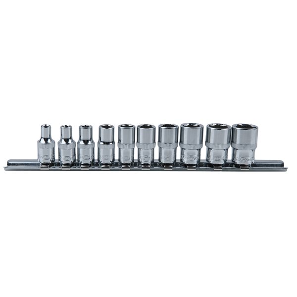 KS-Tools 918.0620 1/4" CHROMEplus Sechskant-Stec uss-Satz, 10-tlg. 4-13mm