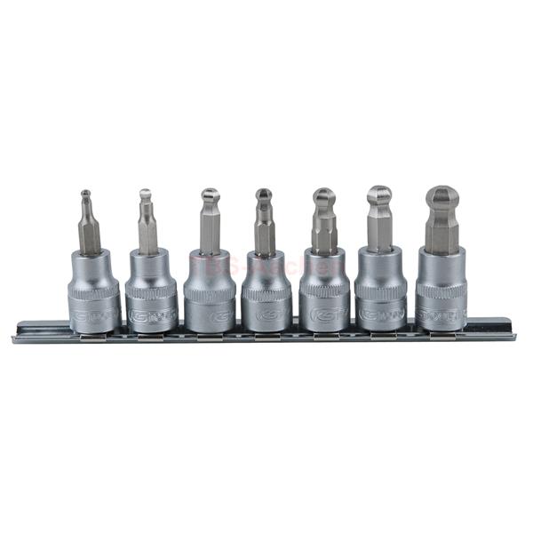 KS-Tools 911.3922 3/8" Bit-Stecknuss-Satz Innens hskant mit Kugelkopf, 7-tlg.