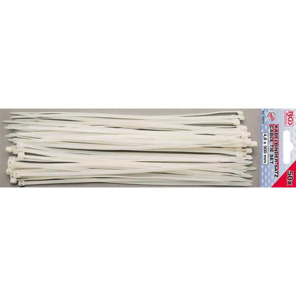 BGS 80876 Cable Tie Set, white, 4.8 x 300 mm, 50 p cs.