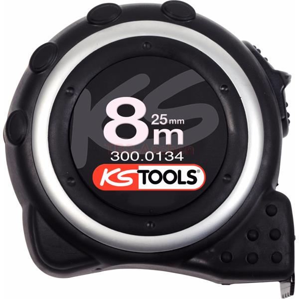 KS-Tools 300.0134 Tape measure with locking device and belt clip, black grey, 8m