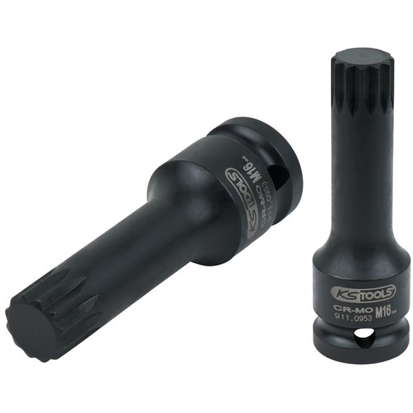 KS-Tools 911.0953 1/2" Impact bit socket for splin e( XZN) screws, long, M16
