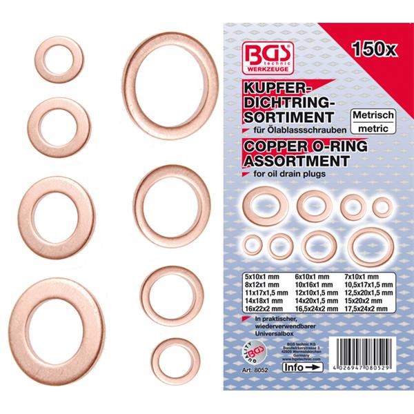 BGS 8052 Seal Ring Assortment, Copper, 150 pcs. 