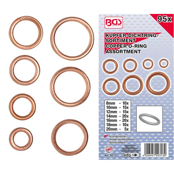 BGS 9313 O-Ring Assortment, Copper, Ø 6 - 20 mm, 9 5 pcs.