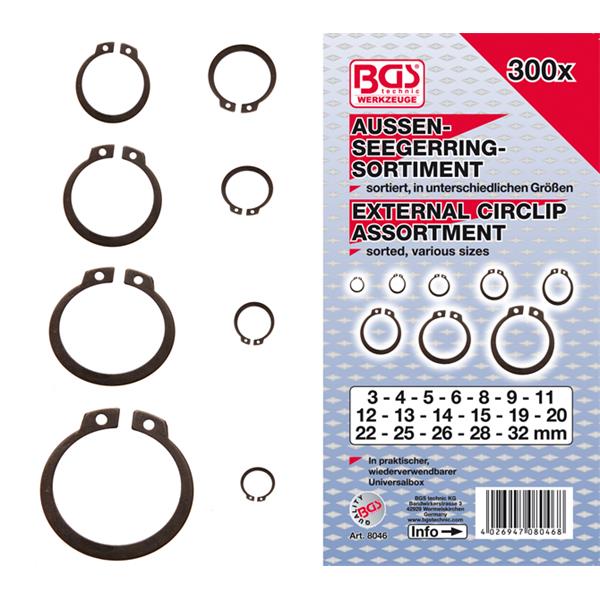 BGS 8046 External Circlip Assortment, Ø 3 - 32 mm, 300 pcs.