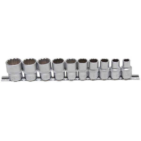 BGS 9114 Socket Set, 12-point, 12.5 mm (1/2") Driv e, Inch Sizes, 10 pcs.