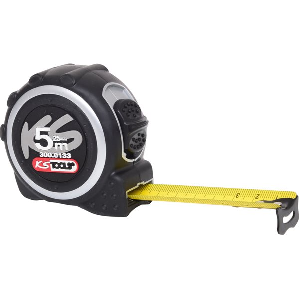 KS-Tools 300.0133 Tape measure with locking device and belt clip, black grey, 5m, 25mm