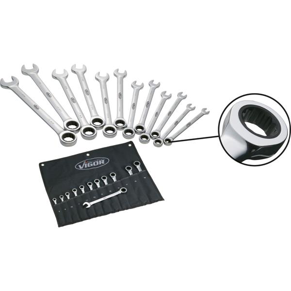 Vigor V1031 ratcheting-ring combination wrench set