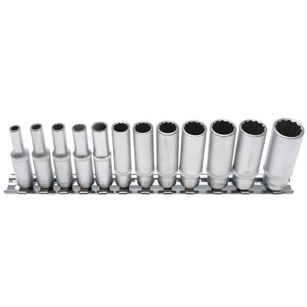 BGS 2757 Socket Set, 12-point, deep, 6.3 mm (1/4") Drive, Inch Sizes, 12 pcs.