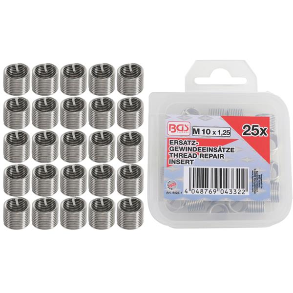 BGS 9428-1 Replacement Thread Inserts, M10 x 1.25 mm, 25 pcs.