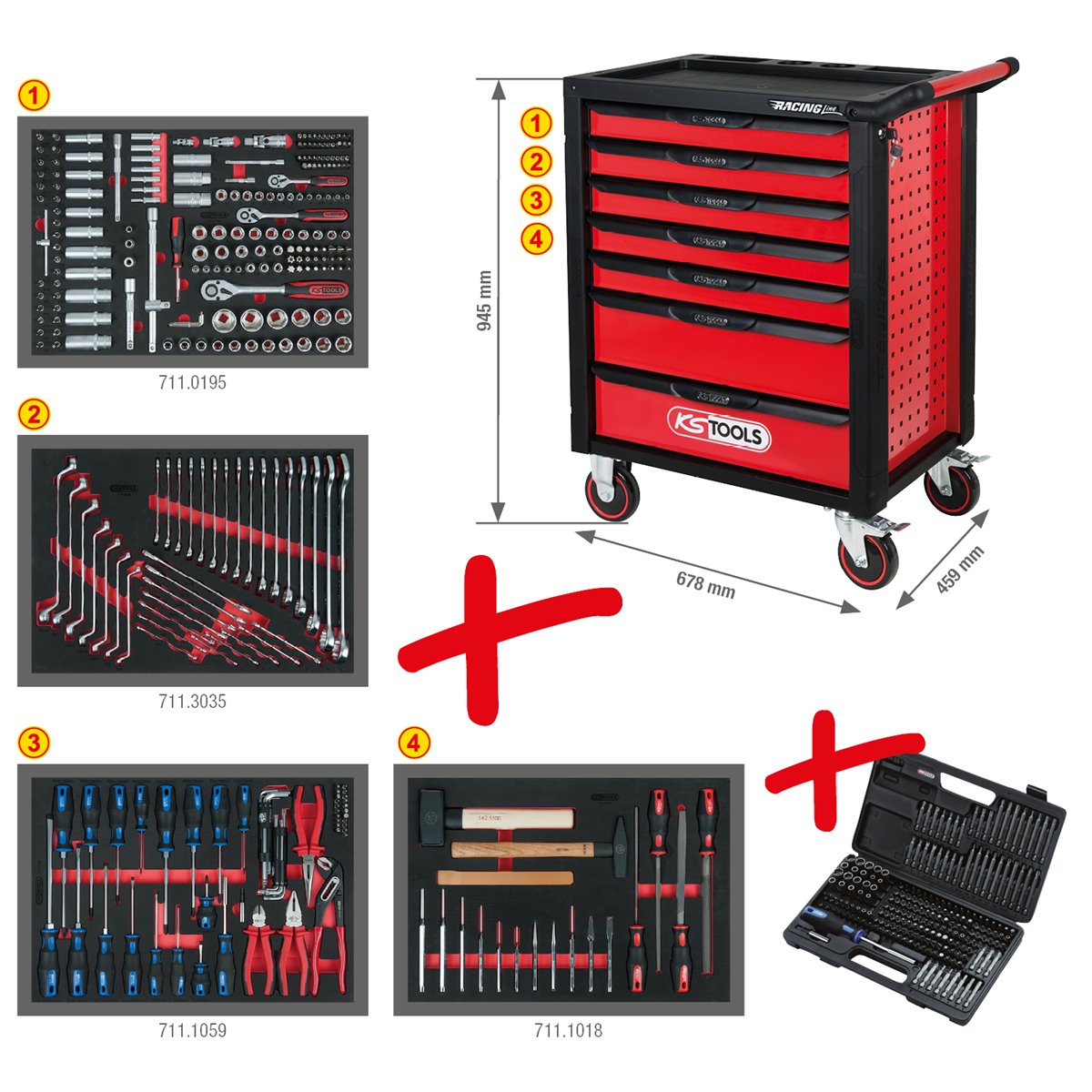 KS-Tools 826.7515 RACINGline Werkstattwagen 515tlg wagen mit 7 Schubladen und 515 Premium-Werkzeugen