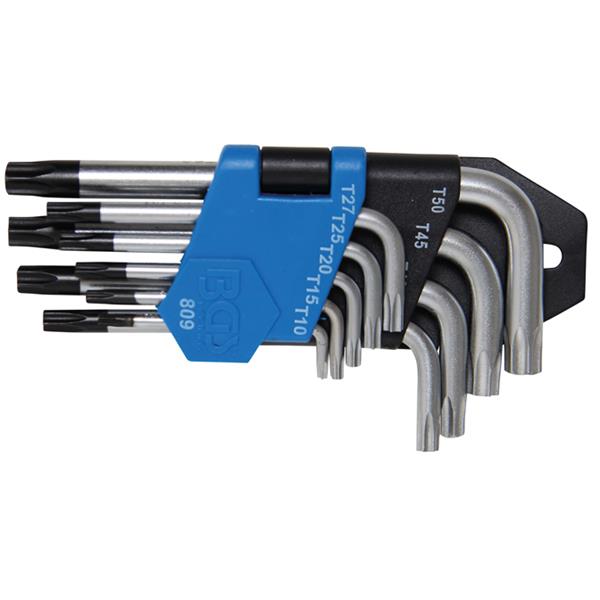 BGS 809 Winkelschlüssel-Satz, kurz, T-Profil (für Torx) mit Bohrung T10 - T50, 9-tlg.