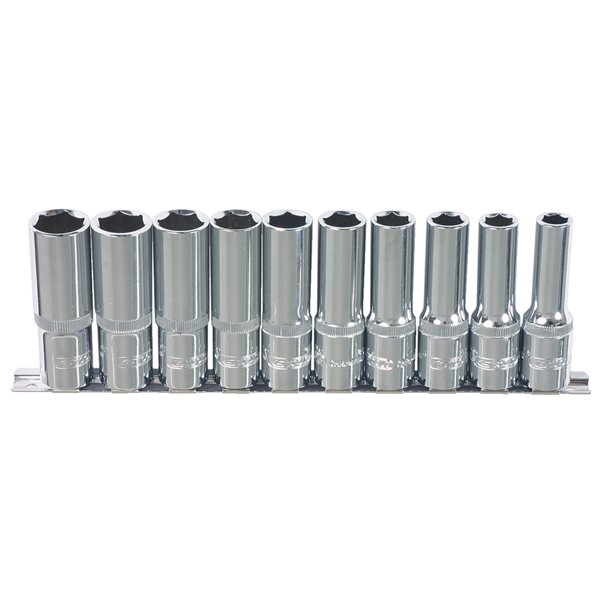 KS-Tools 918.0610 1/4" CHROME+ 6kant-Stecknüsse 10-teiliger Satz, 4-13 mm