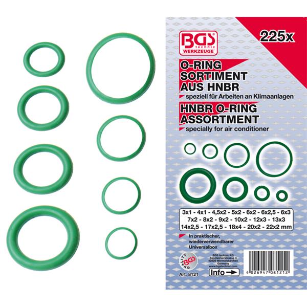 BGS 8121 O-Ring Assortment, Ø 3 - 22 mm, 225 pcs. 