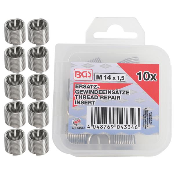BGS 9430-1 Replacement Thread Inserts, M14 x 1.5 m m, 10 pcs.