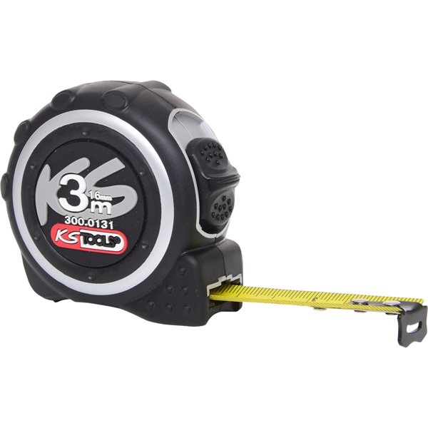 KS-Tools 300.0131 Tape measure with locking device and belt clip, black grey, 3m