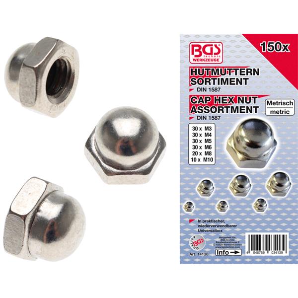 BGS 14130 Cap Hex Nut Assortment, 150 pcs 