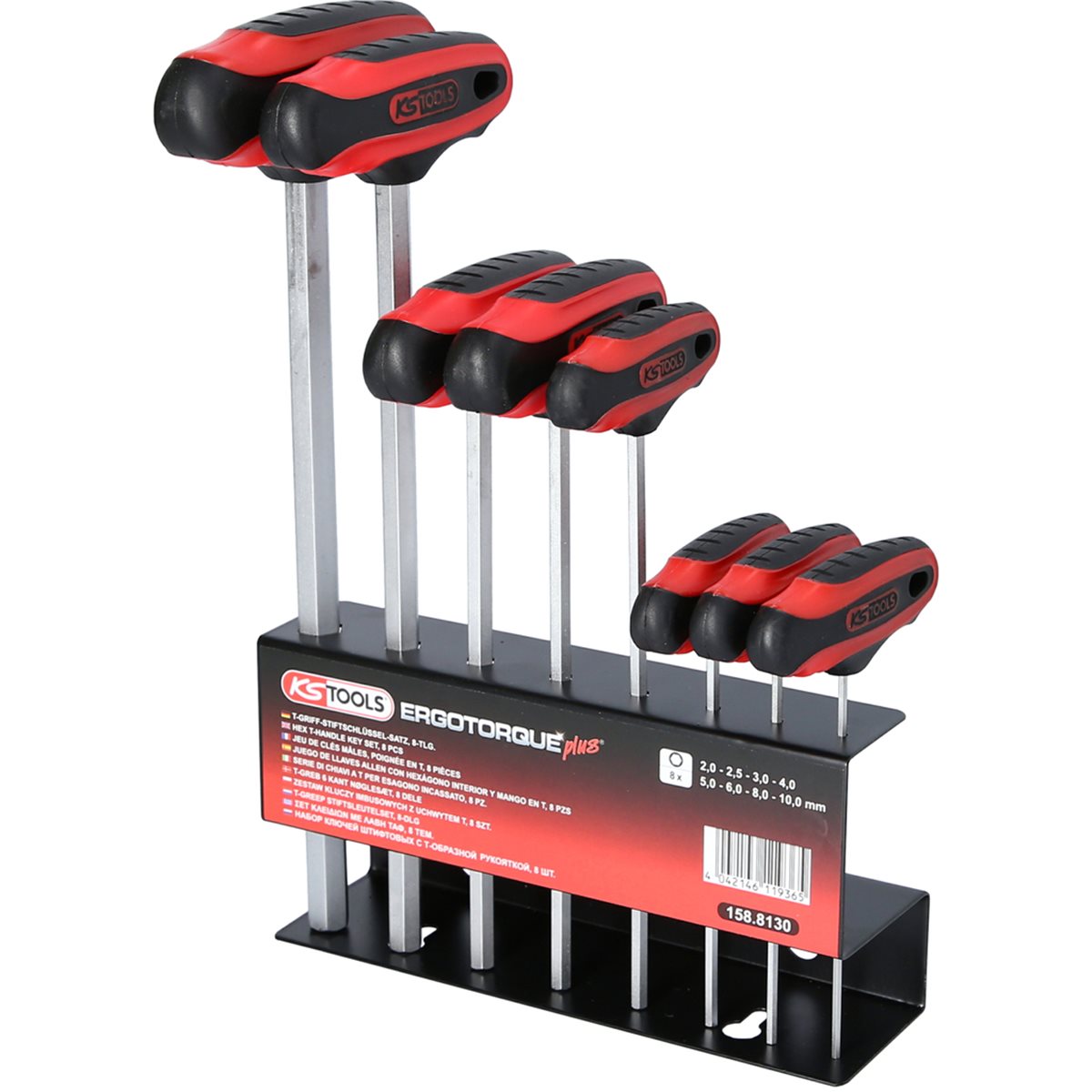 KS-Tools 158.8130 ERGOTORQUEplus T-handle key wren ch set, 8 pcs