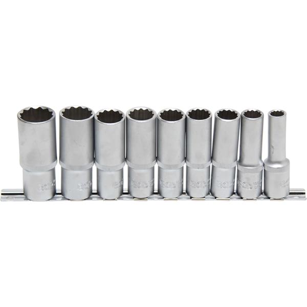 BGS 5253 Socket Set, 12-point, deep, 12.5 mm (1/2" ) Drive, 10 - 24 mm, 9 pcs.