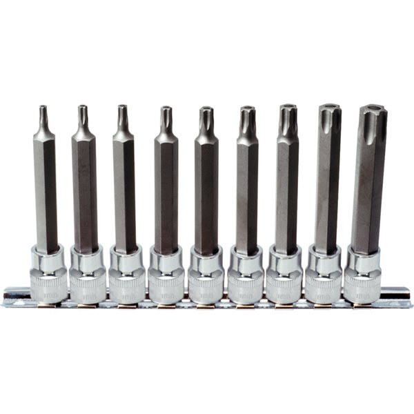 KS-Tools 918.3969 3/8" CHROMEplus Bit socket Torx tamperproof, long, 9 pcsTB20-TB60