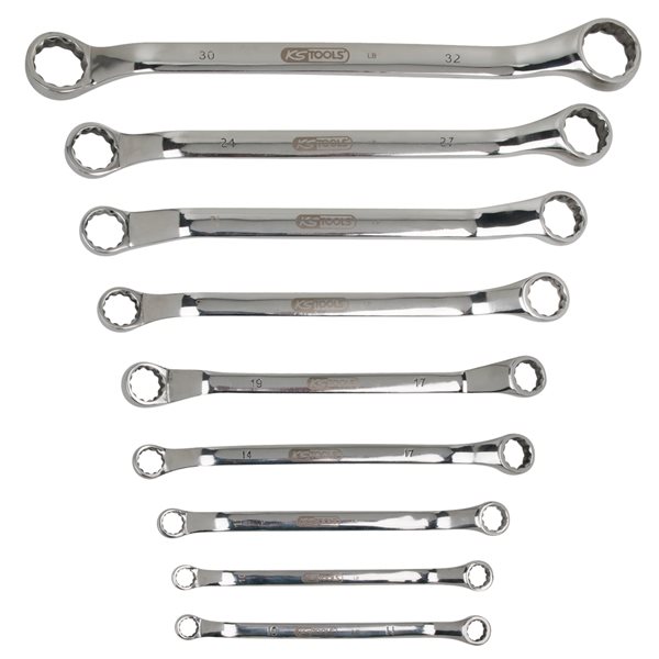 KS-Tools 964.1140 EDELSTAHL Doppel-Ringschlüssel-S atz, gekröpft, 9-tlg.