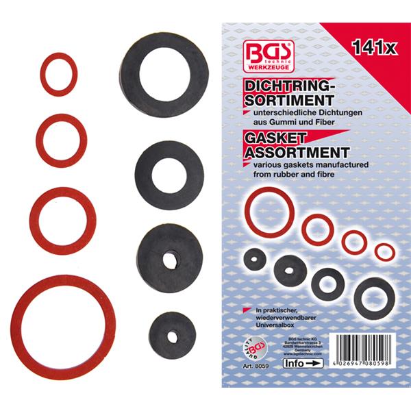 BGS 8059 Seal Ring Assortment, Rubber and Fibregla ss, 141 pcs.