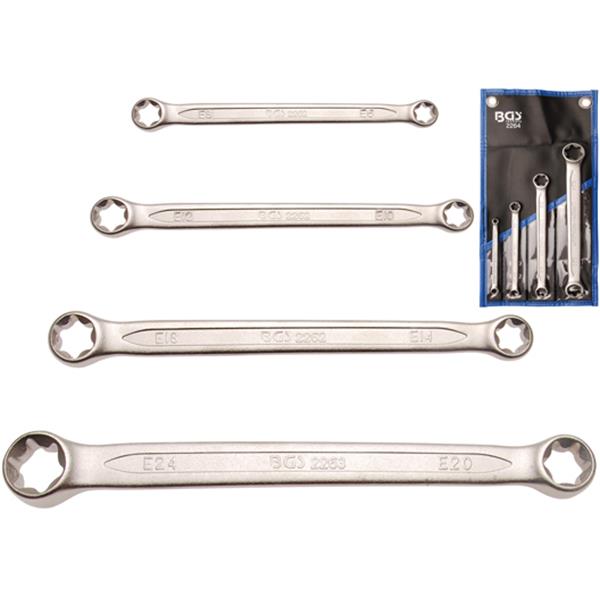 BGS 2264 Double Ring Spanner Set with E-Type Ring Heads, E6 x E8 - E20 x E24, 4 pcs.