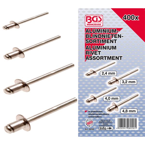 BGS 8058 Blind Rivets Assortment, aluminium, Ø 2.4 - 4.8 mm, 400 pcs.