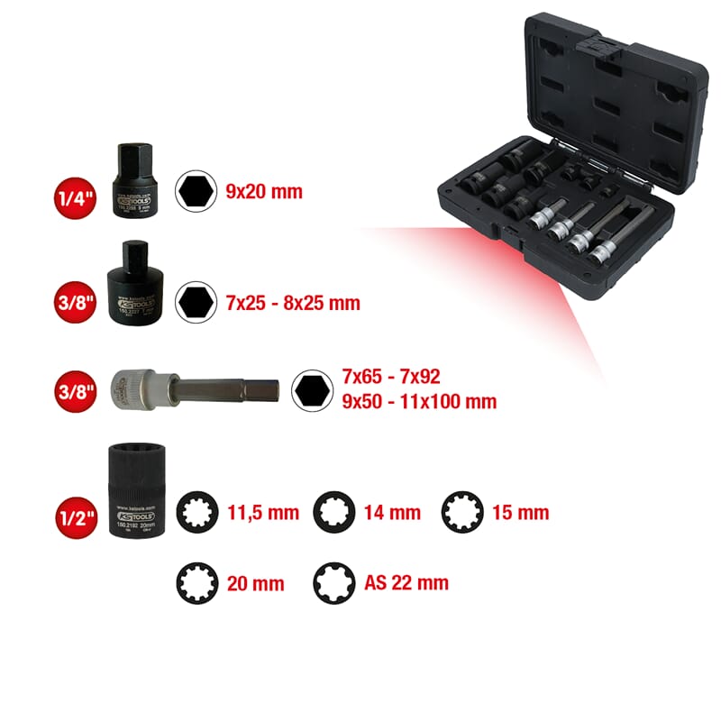 KS-Tools 150.2400 Bremssattelverschraubung-Spezialstecknuss-Satz, 12-tlg